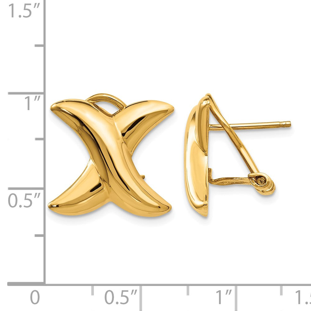 14k 16mm Polished X Omega Back Post Earrings