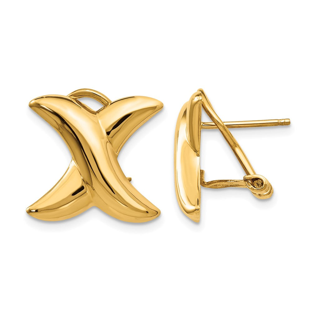 14k 16mm Polished X Omega Back Post Earrings