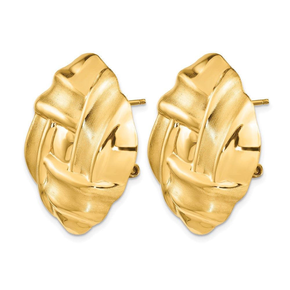 14k 27mm Polished and Satin Woven Omega Back Post Earrings