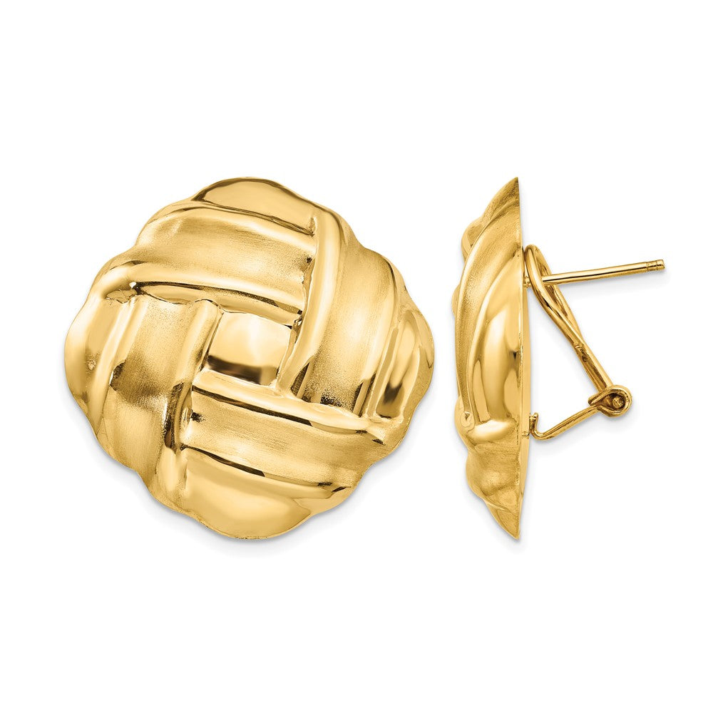 14k 27mm Polished and Satin Woven Omega Back Post Earrings
