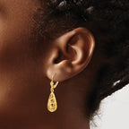 14k Polished Diamond-Cut Teardrop Dangle Leverback Earrings