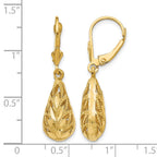 14k Polished Diamond-Cut Teardrop Dangle Leverback Earrings