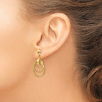 14k Polished and Textured Intertwined Circles Dangle Post Earrings