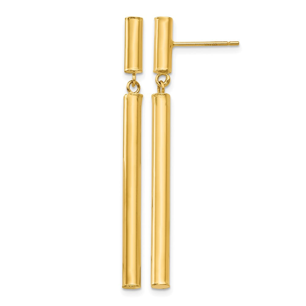 14k Polished Round Tube Dangle Post Earrings