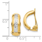 14k and White Rhodium 6x17mm Diamond-cut Half Hoop Omega Back Non-pierced Earrings