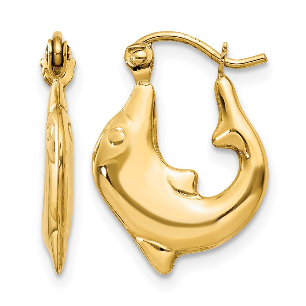 14k Polished Dolphin Hoop Earrings