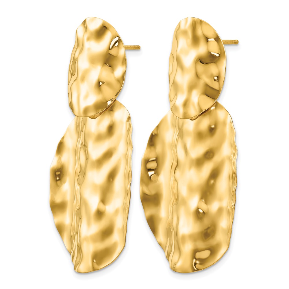 14k Polished Hammered Graduated Circles Dangle Post Earrings