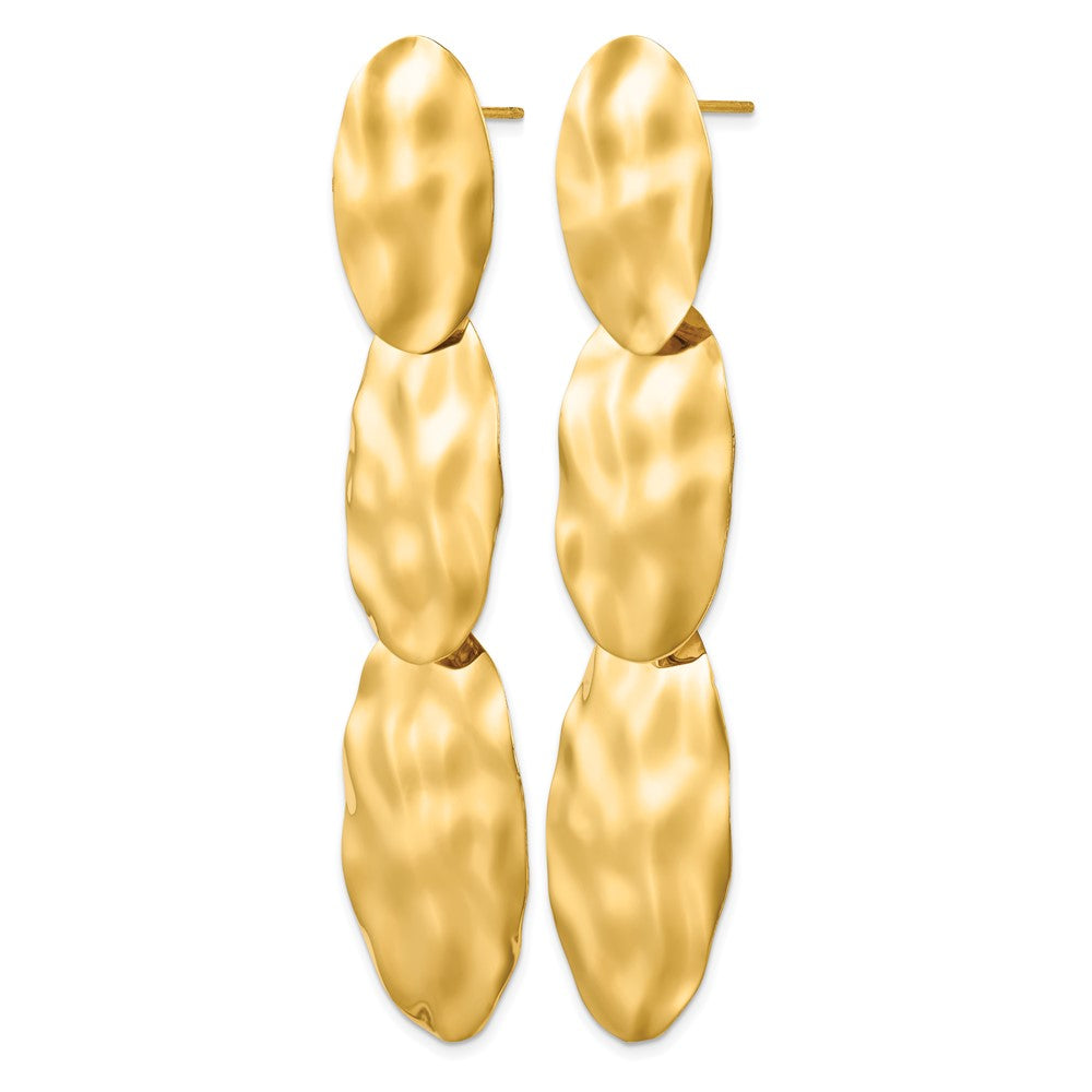 14k Polished Hammered Graduated 3-Circle Dangle Post Earrings
