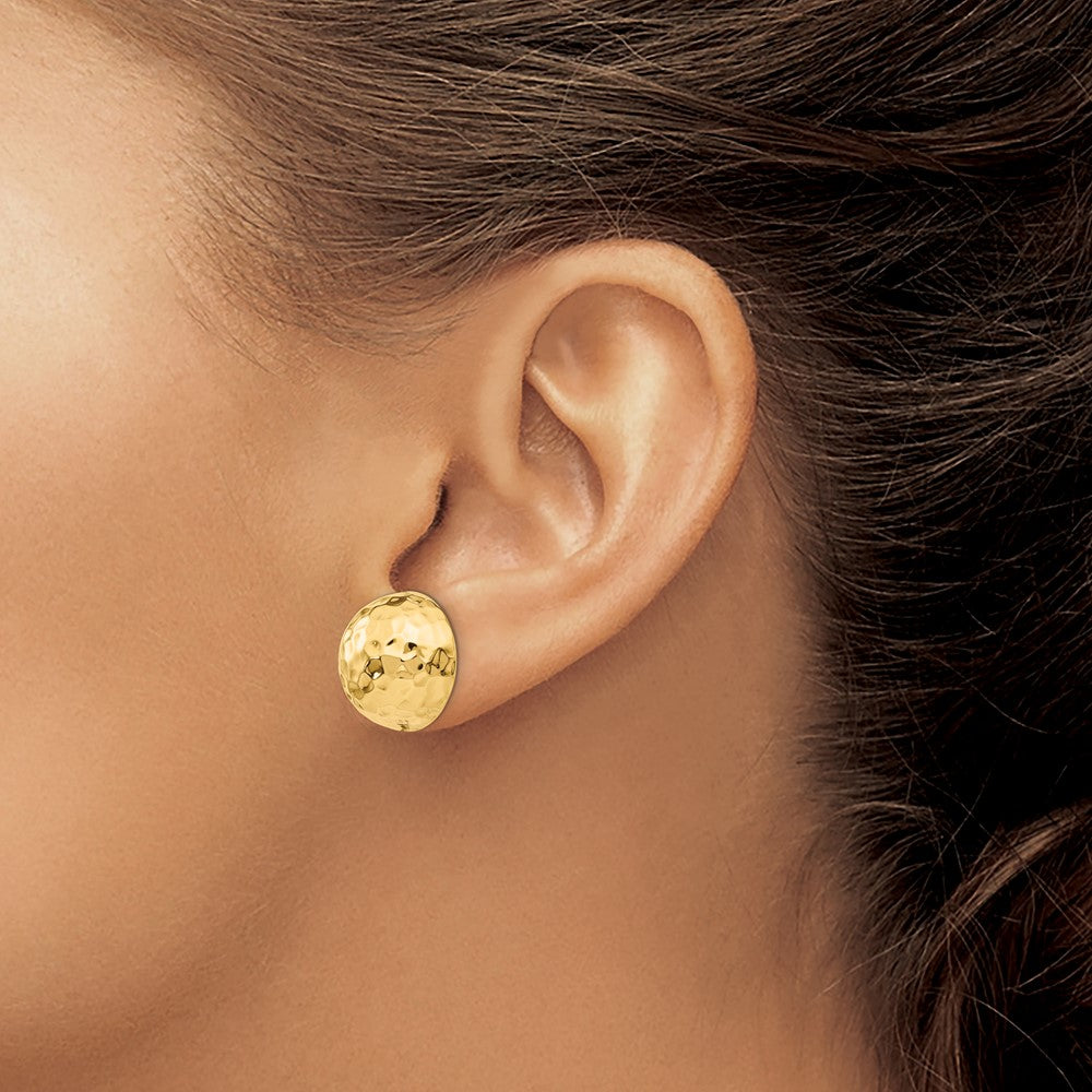 14k 14mm Hammered Half Ball Post Earrings