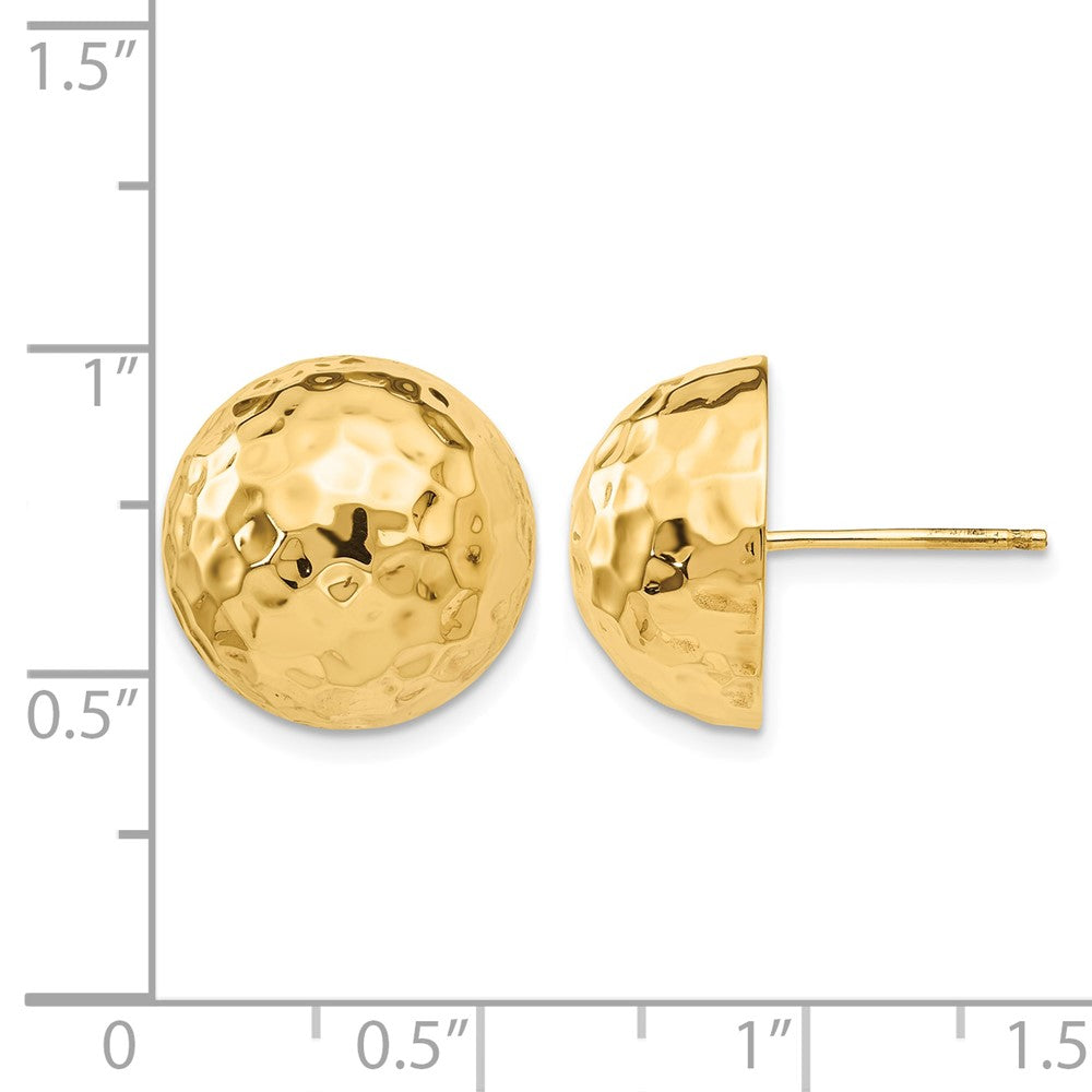 14k 14mm Hammered Half Ball Post Earrings