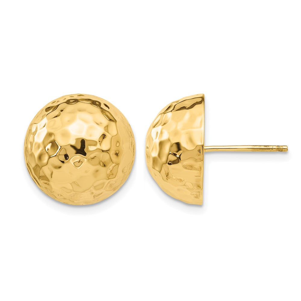14k 14mm Hammered Half Ball Post Earrings
