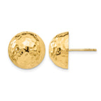 14k 14mm Hammered Half Ball Post Earrings