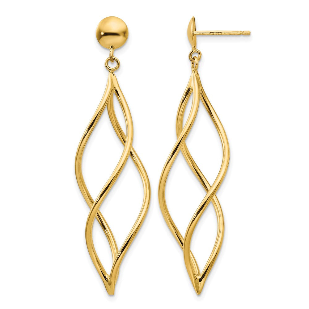 14k Curved Tube Swirl Dangle Post Earrings