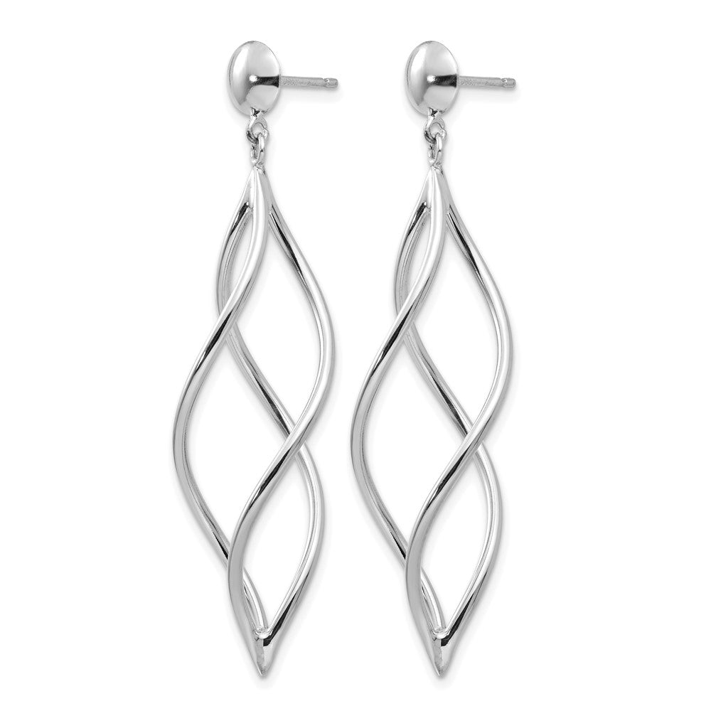14k White Gold Curved Tube Swirl Dangle Post Earrings