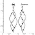 14k White Gold Curved Tube Swirl Dangle Post Earrings
