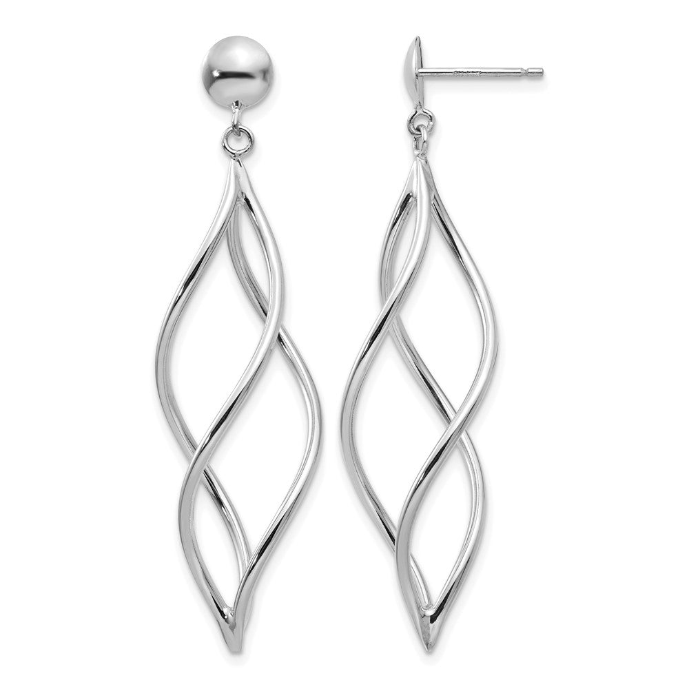 14k White Gold Curved Tube Swirl Dangle Post Earrings