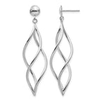14k White Gold Curved Tube Swirl Dangle Post Earrings