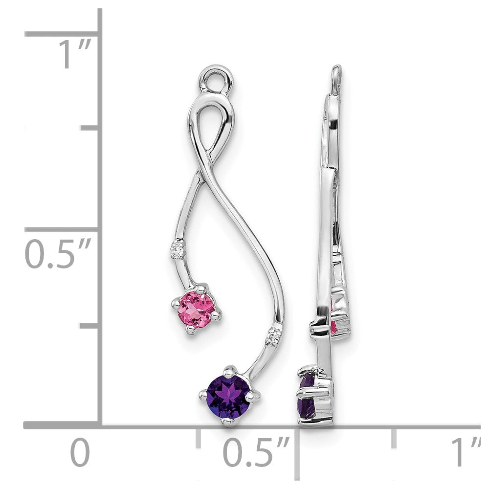 14k White Gold Diamond/Amethyst/Pink Tourmaline Dangle Earring Jackets