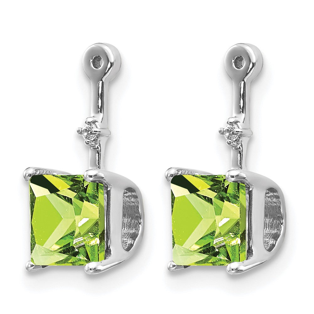14k White Gold Diamond and 5mm Square Peridot Earring Jackets