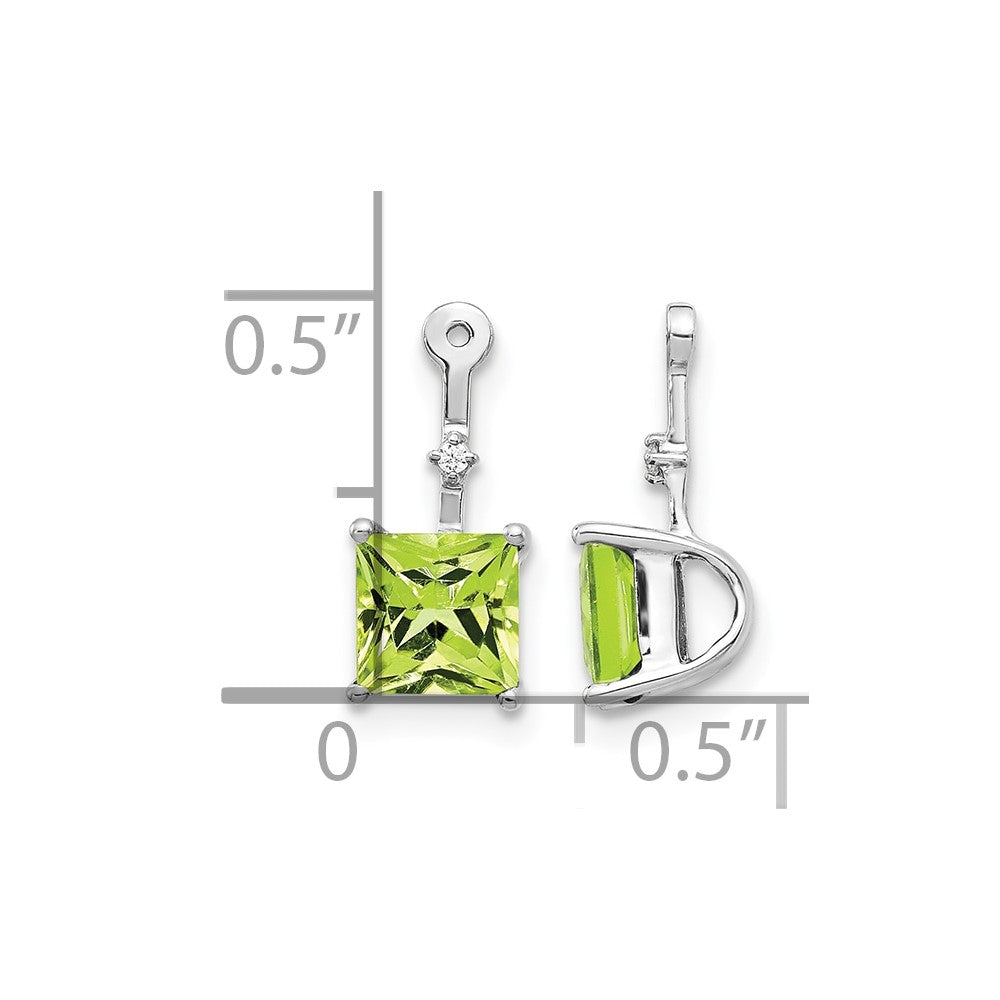 14k White Gold Diamond and 5mm Square Peridot Earring Jackets