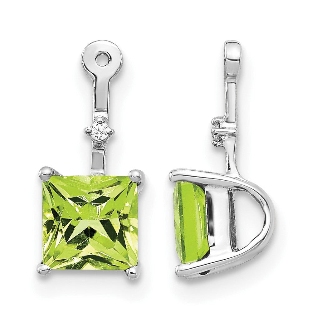 14k White Gold Diamond and 5mm Square Peridot Earring Jackets
