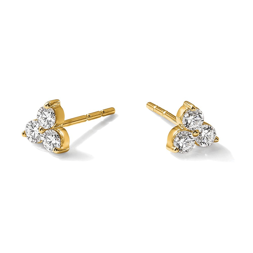 True Origin 14K Yellow Gold 1/2 carat Lab Grown Diamond VS+ F+ Complete Three Stone Post Stud Earrings