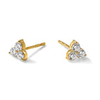 True Origin 14K Yellow Gold 3/4 carat Lab Grown Diamond VS+ F+ Complete Three Stone Post Stud Earrings