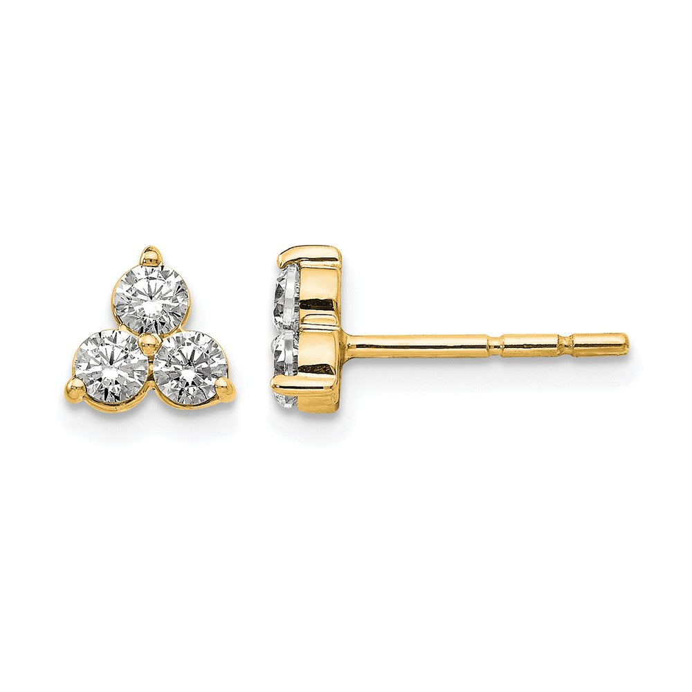 True Origin 14K Yellow Gold 1/2 carat Lab Grown Diamond VS+ F+ Complete Three Stone Post Stud Earrings