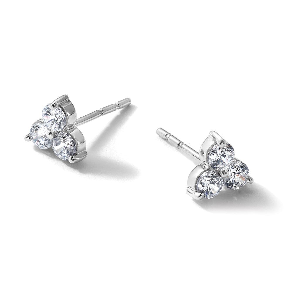 True Origin 14K White Gold 3/4 carat Lab Grown Diamond VS+ F+ Complete Three Stone Post Stud Earrings