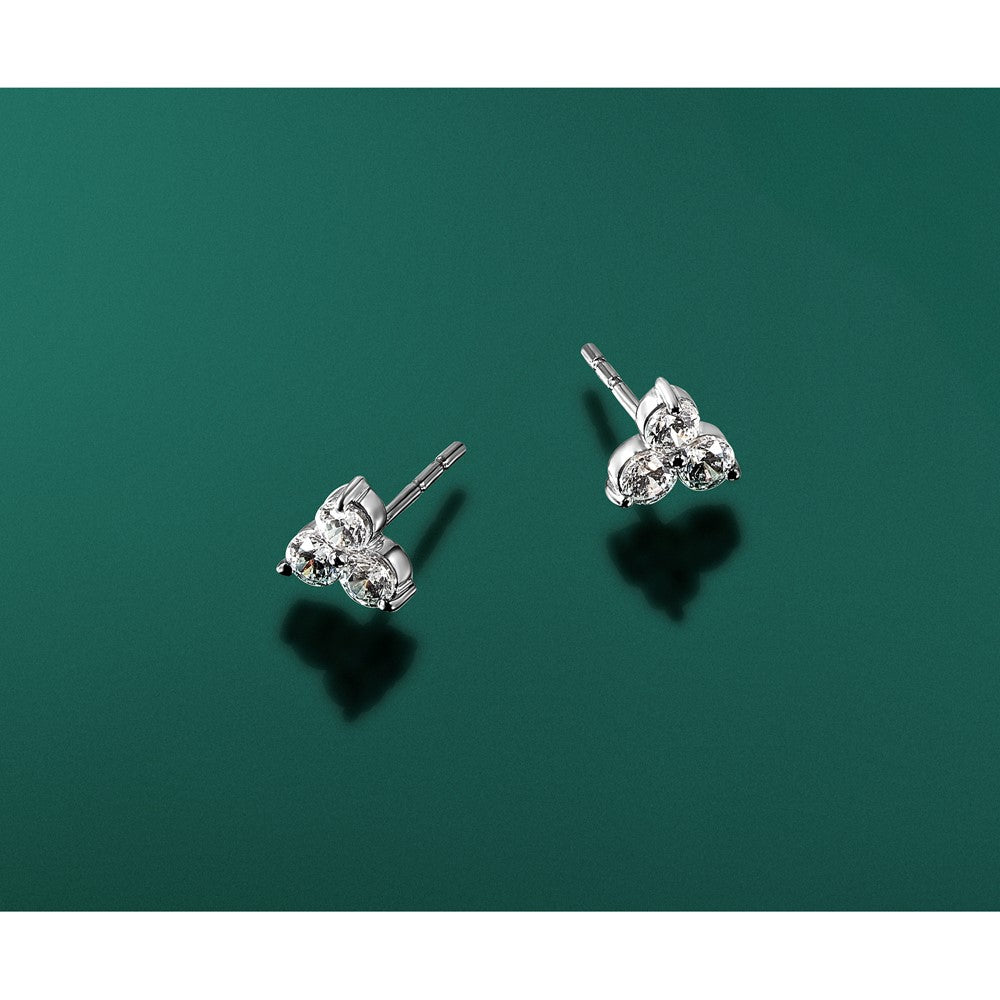 True Origin 14K White Gold 3/4 carat Lab Grown Diamond VS+ F+ Complete Three Stone Post Stud Earrings