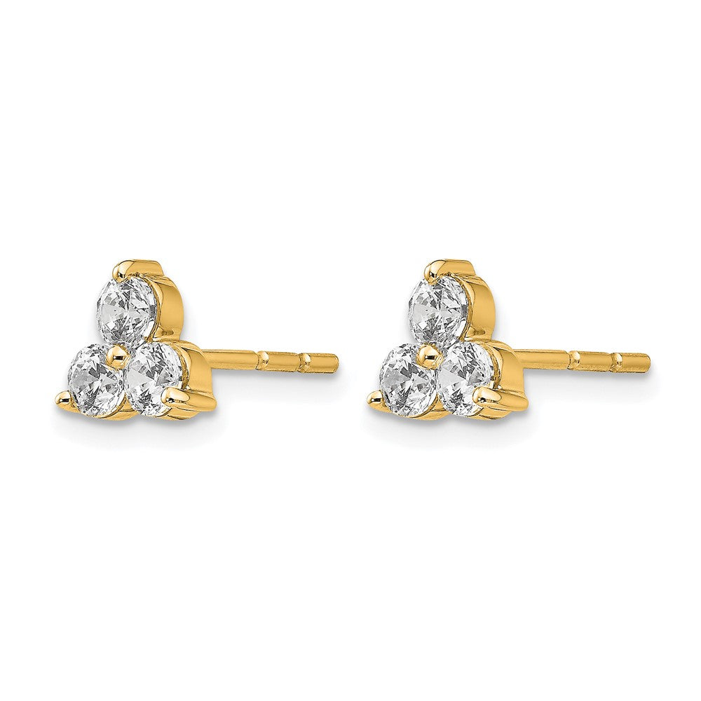 True Origin 14K Yellow Gold 3/4 carat Lab Grown Diamond VS+ F+ Complete Three Stone Post Stud Earrings