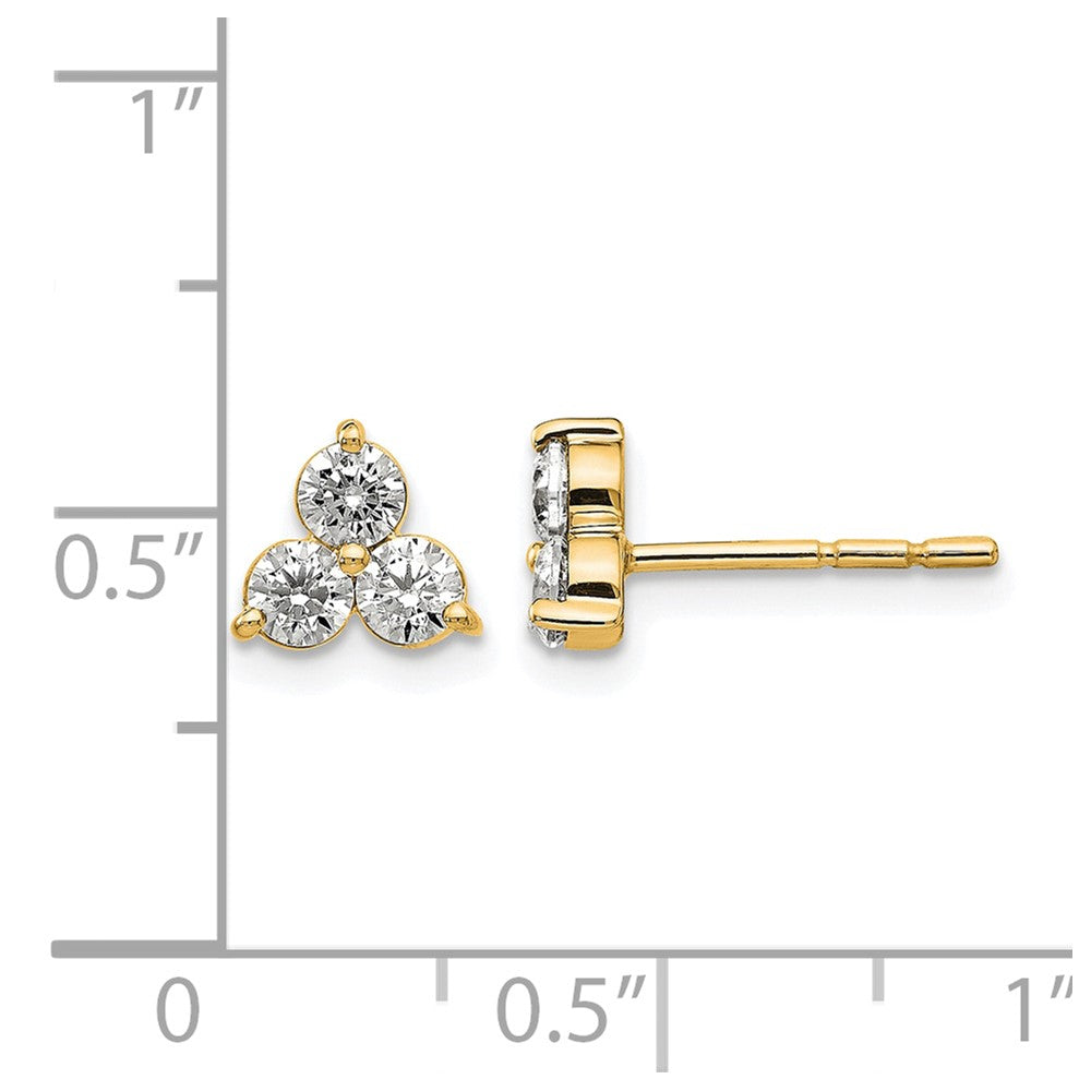 True Origin 14K Yellow Gold 3/4 carat Lab Grown Diamond VS+ F+ Complete Three Stone Post Stud Earrings