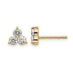True Origin 14K Yellow Gold 3/4 carat Lab Grown Diamond VS+ F+ Complete Three Stone Post Stud Earrings