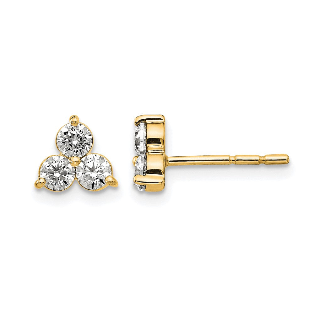 True Origin 14K Yellow Gold 3/4 carat Lab Grown Diamond VS+ F+ Complete Three Stone Post Stud Earrings