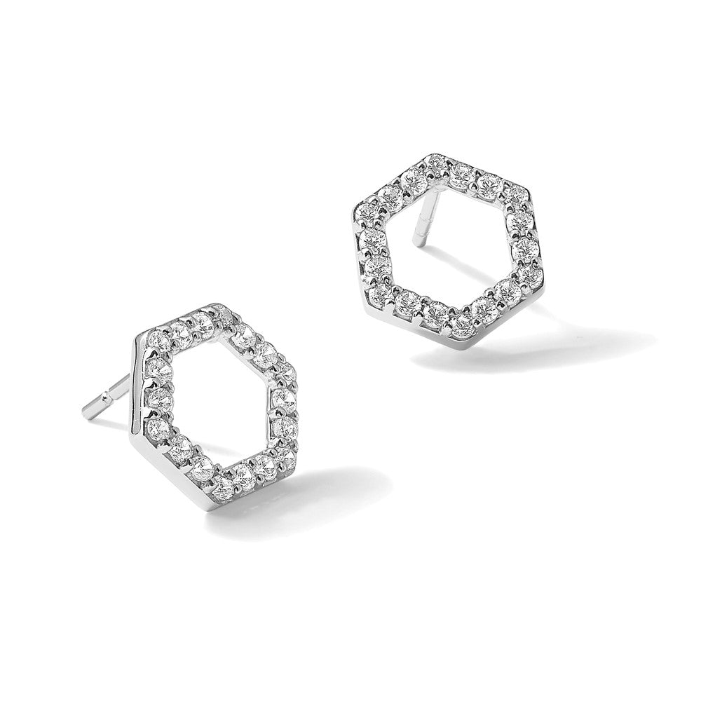 True Origin 14K White Gold 1/2 carat Lab Grown Diamond VS+ F+ Complete Hexagon Post Earrings