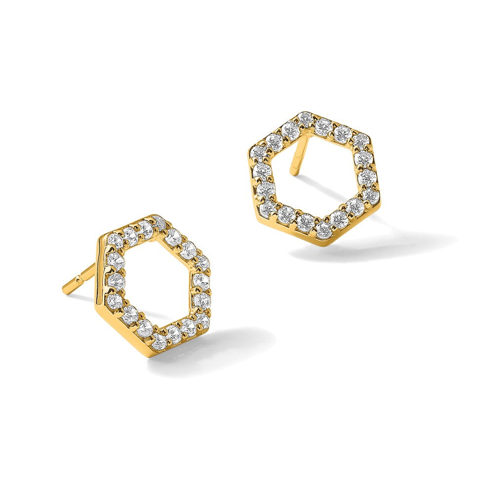 True Origin 14K Yellow Gold 1/2 carat Lab Grown Diamond VS+ F+ Complete Hexagon Post Earrings