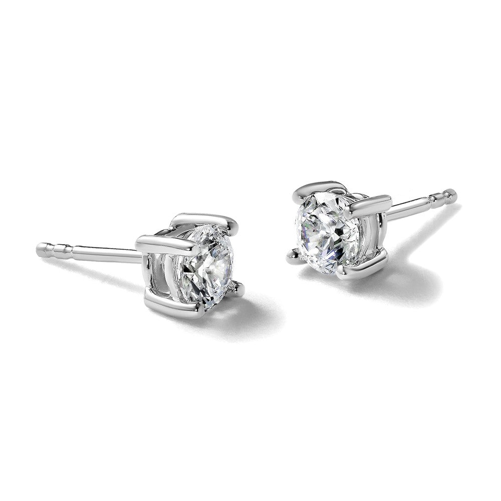 14k White Gold 1 carat Lab Grown Diamond VS/SI+ G+ Round Complete Four Prong Heavyweight Stud Earrings