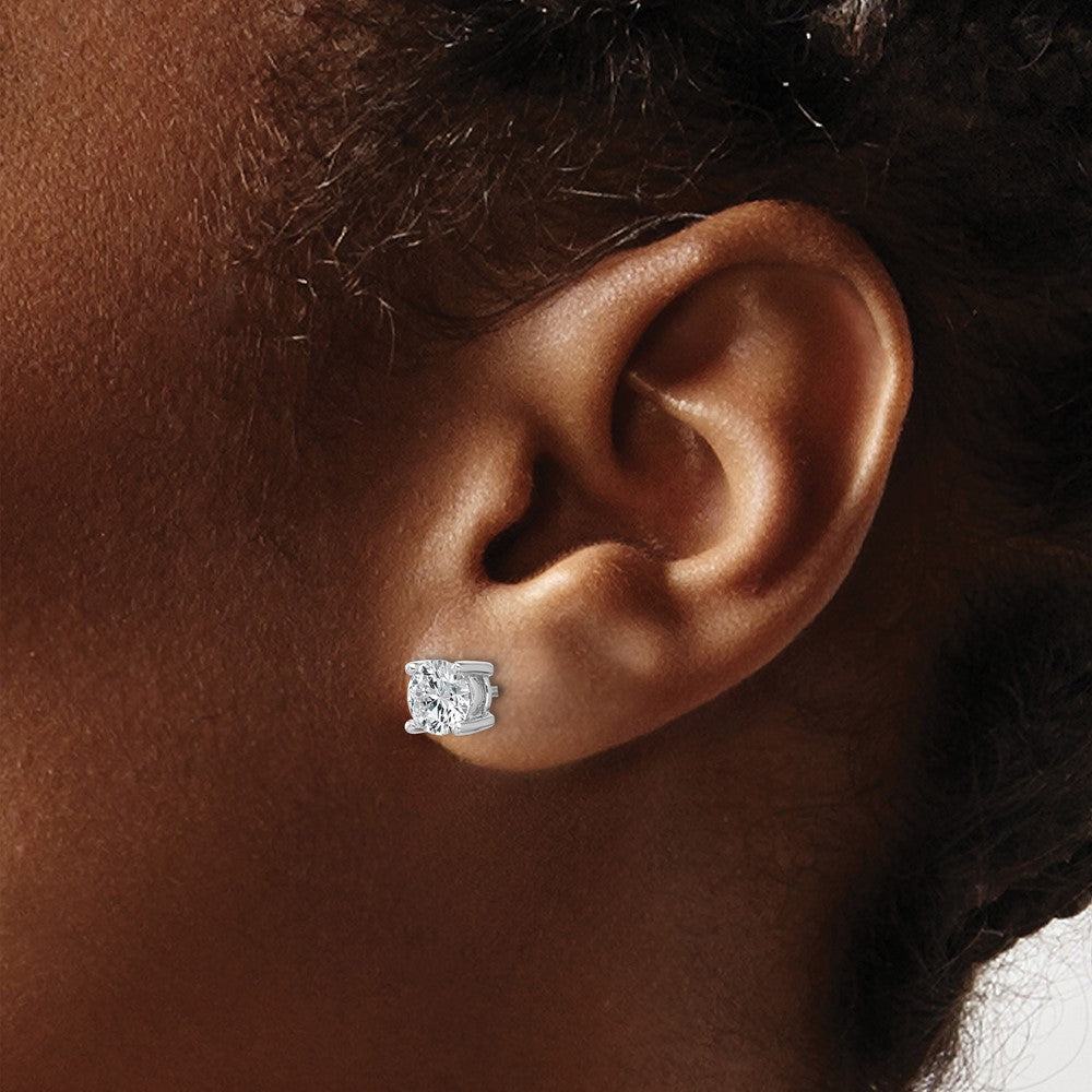 14k White Gold 1 1/2 carat Lab Grown Diamond VS/SI+ G+ Round Complete Four Prong Heavyweight Stud Earrings