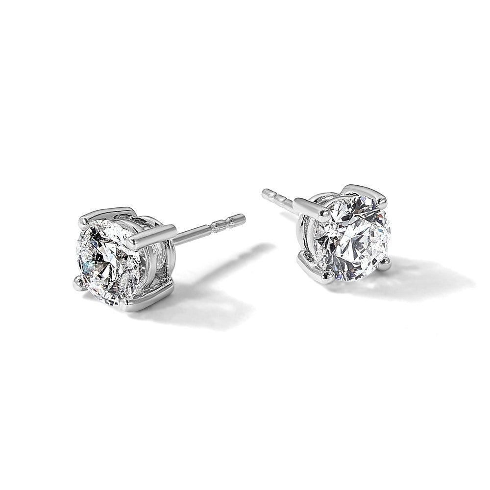 14k White Gold 2 carat Lab Grown Diamond VS/SI+ G+ Round Complete Four Prong Heavyweight Stud Earrings