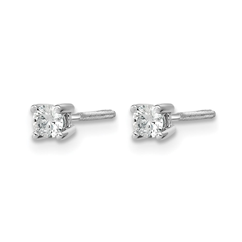 14k White Gold 1/5 carat Lab Grown Diamond VS/SI+ G+ Round Complete Four Prong Screwback Heavyweight Stud Earrings