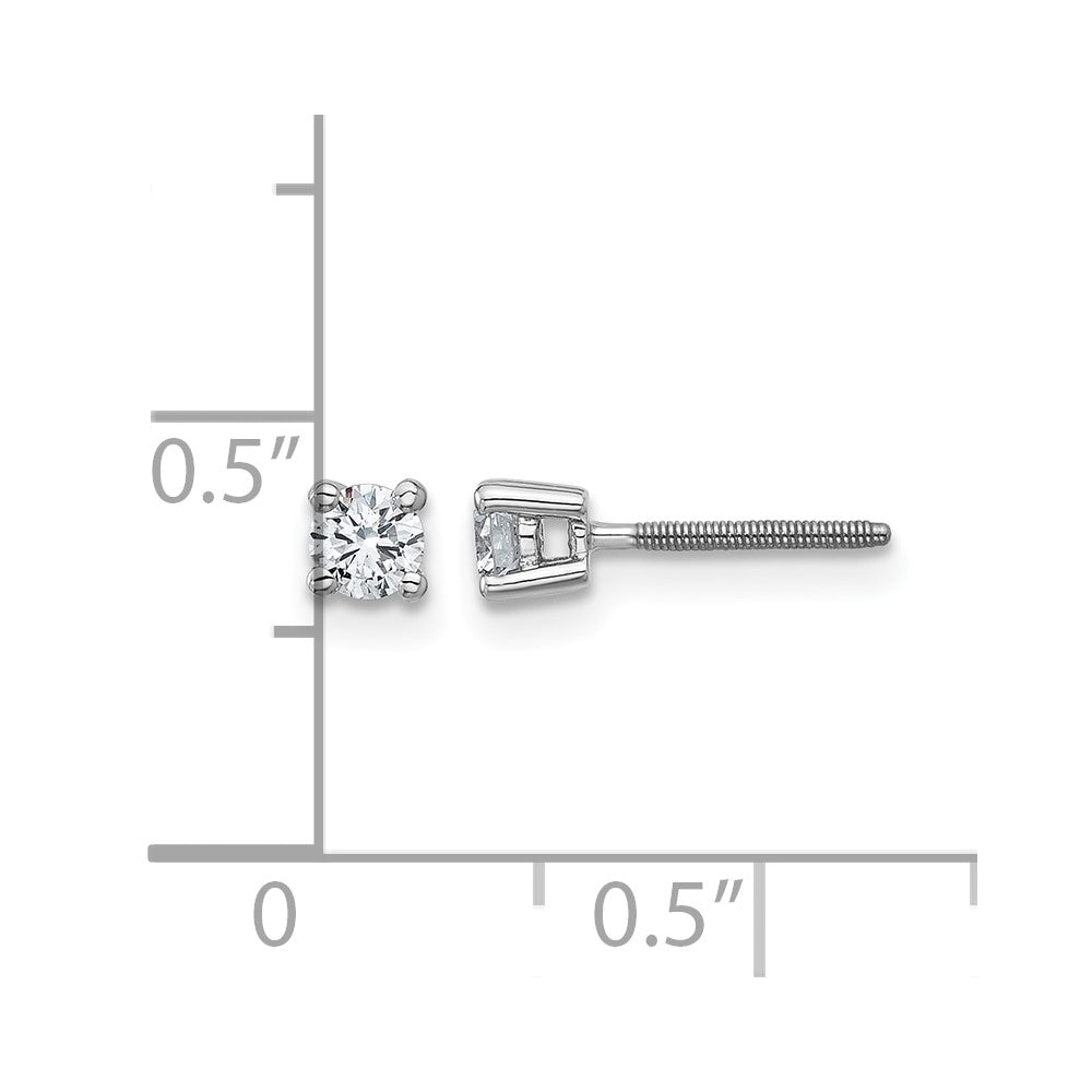 14k White Gold 1/4 carat Certified Lab Grown Diamond VS+ F+ Round Complete Four Prong Screwback Heavyweight Stud Earrings