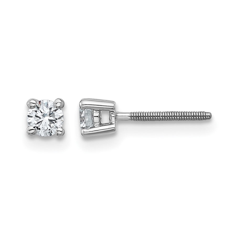 14k White Gold 1/4 carat Certified Lab Grown Diamond VS+ F+ Round Complete Four Prong Screwback Heavyweight Stud Earrings