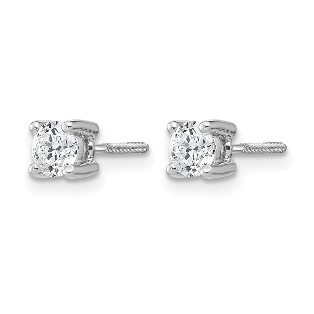 14k White Gold 1/2 carat Certified Lab Grown Diamond VS+ F+ Round Complete Four Prong Screwback Heavyweight Stud Earrings