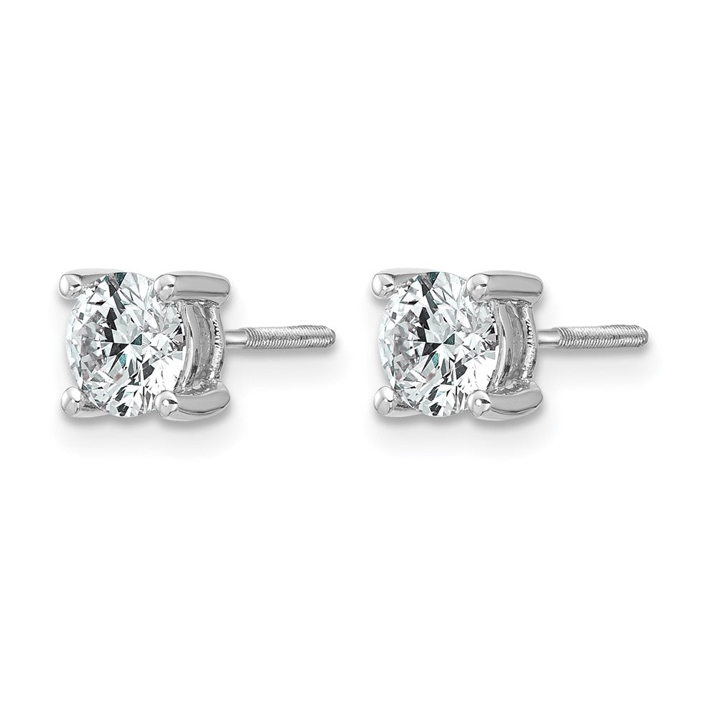 14k White Gold 1 carat Certified Lab Grown Diamond VS/SI+ G+ Round Complete Four Prong Screwback Heavyweight Stud Earrings