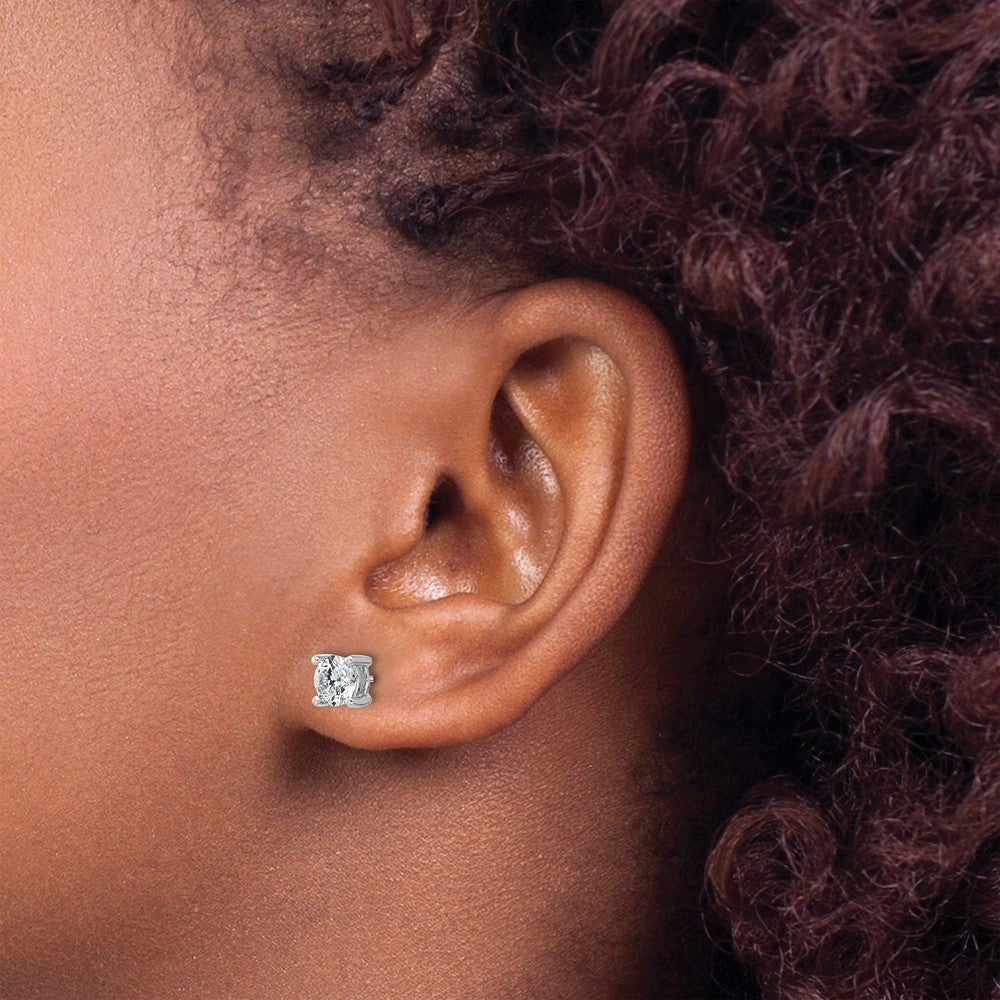 14k White Gold 1 carat Lab Grown Diamond VS+ F+ Round Complete Four Prong Screwback Heavyweight Stud Earrings