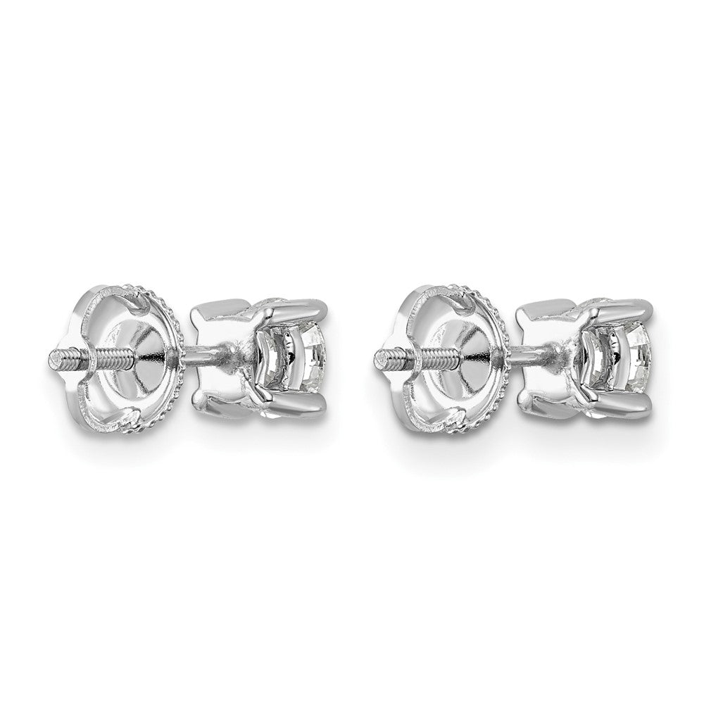14k White Gold 1 carat Lab Grown Diamond VS+ F+ Round Complete Four Prong Screwback Heavyweight Stud Earrings