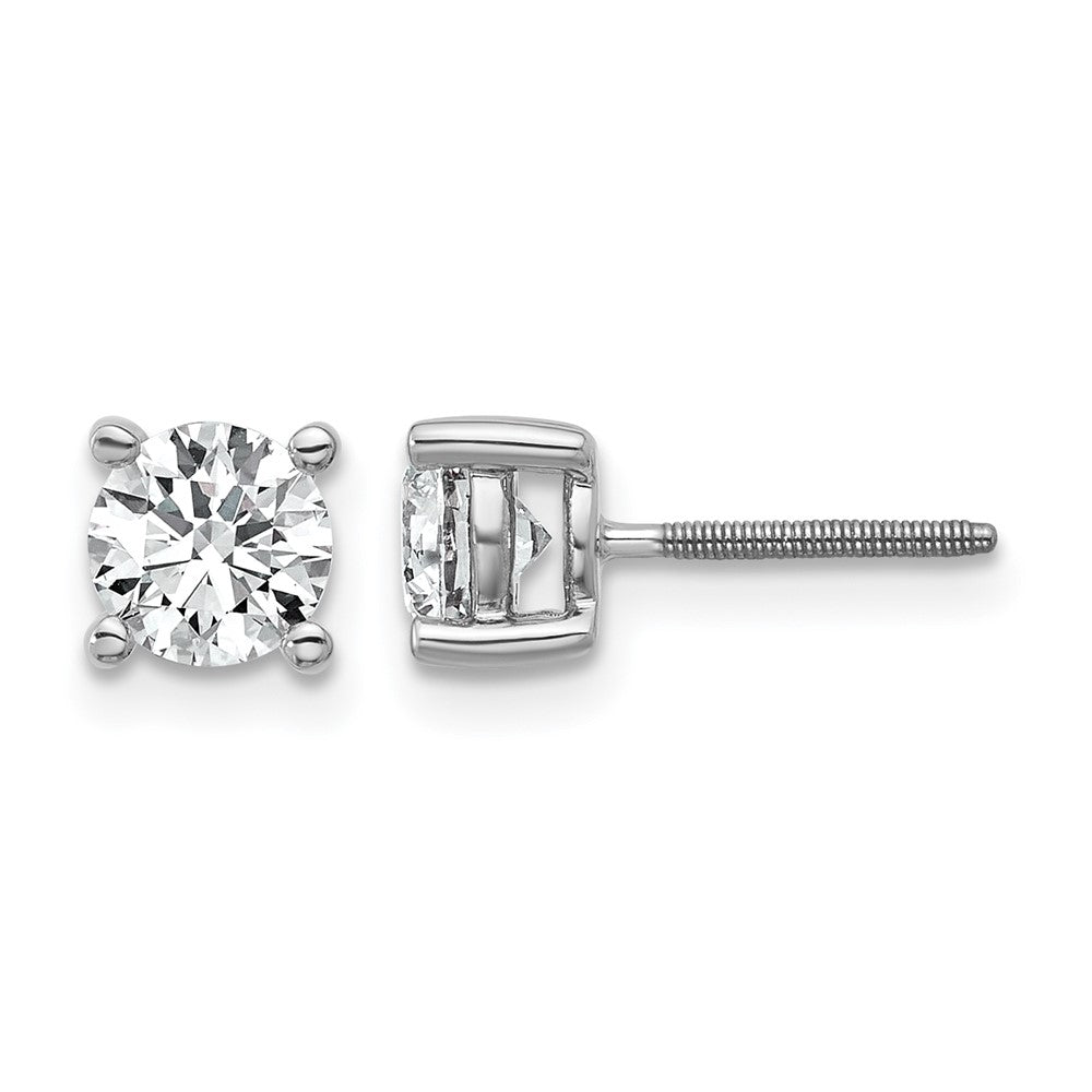 14k White Gold 1 carat Certified Lab Grown Diamond VS/SI+ G+ Round Complete Four Prong Screwback Heavyweight Stud Earrings
