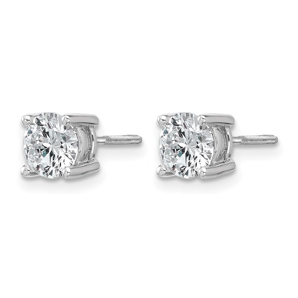 14k White Gold 1 1/2 carat Certified Lab Grown Diamond VS/SI+ G+ Round Complete Four Prong Screwback Heavyweight Stud Earrings