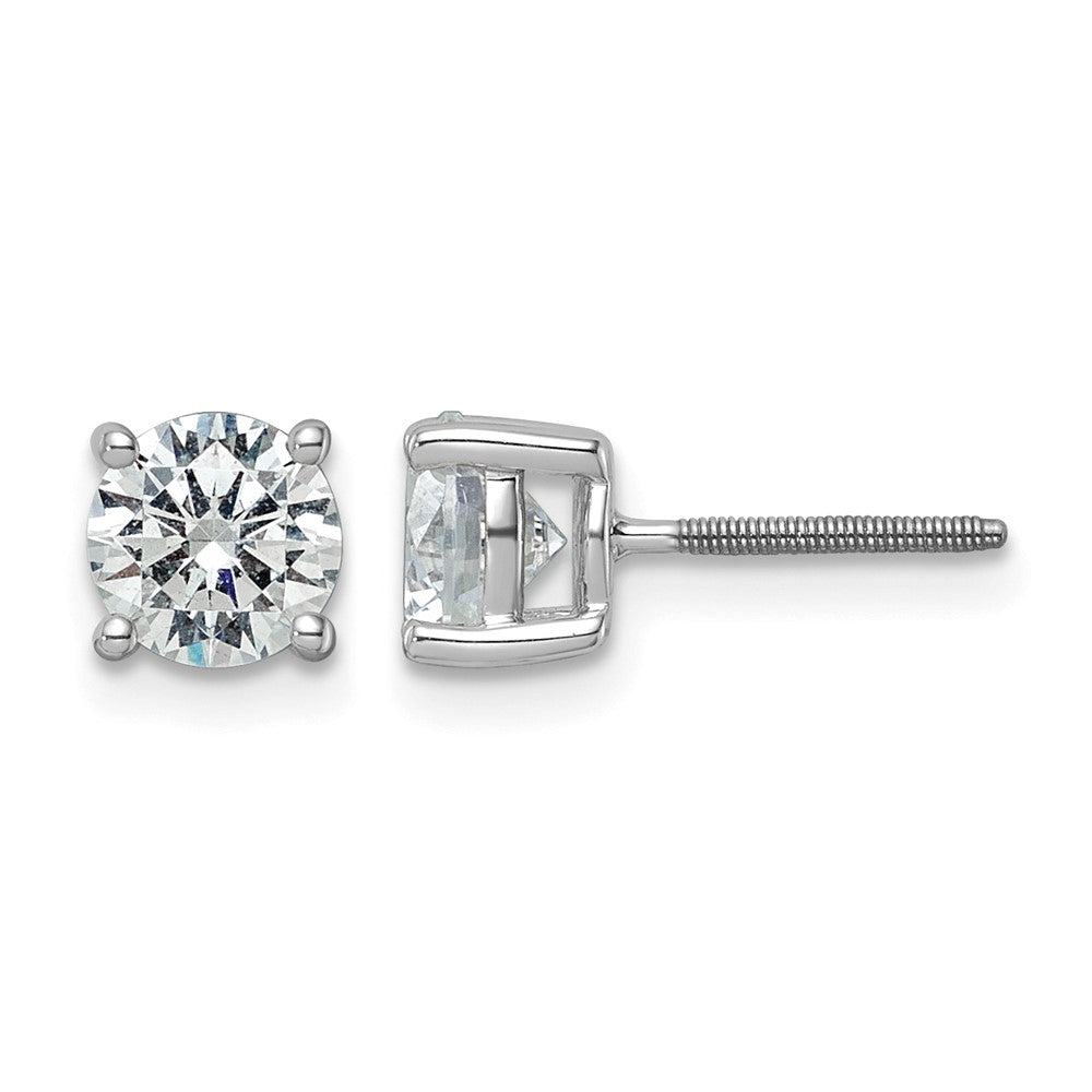14k White Gold 2 carat Certified Lab Grown Diamond VS/SI+ G+ Round Complete Four Prong Screwback Heavyweight Stud Earrings