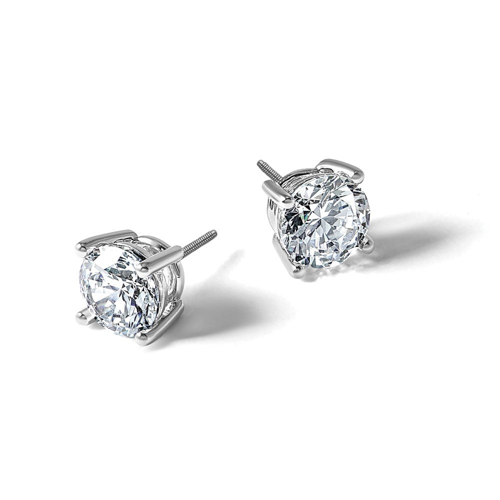 14k White Gold 1 carat Lab Grown Diamond VS/SI+ G+ Round Complete Four Prong Screwback Heavyweight Stud Earrings